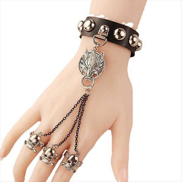 vintage gothic punk bracelet wolf head skull leather with ring mixed wholesale, Golden;silver
vintage gothic punk bracelet wolf head skull leather with ring mixed wholesale, Golden;silver
