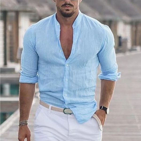 men's casual shirts fashion cotton linen cardigan plain standing collar long sleeved 230511, White;black
men's casual shirts fashion cotton linen cardigan plain standing collar long sleeved 230511, White;black