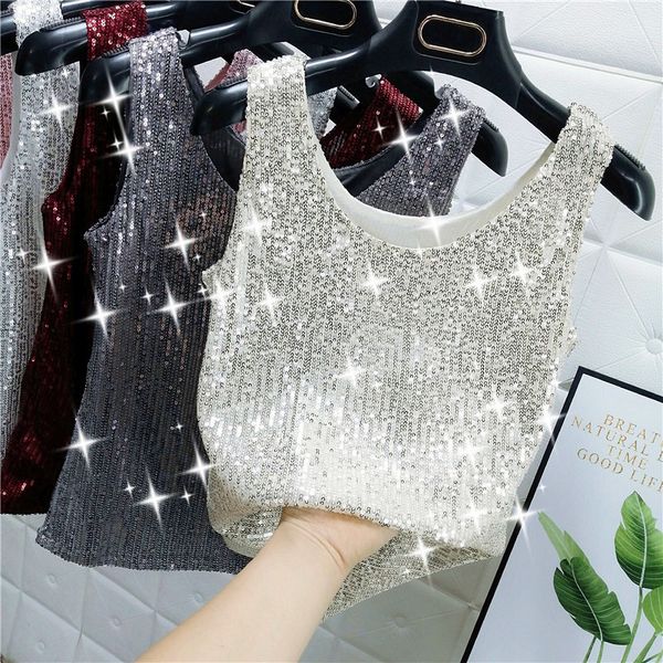 women's tanks camis sparkling sequins round neck vest outer wear summer bright silk fashion glitter bottoming shirt suspender 230510, White
women's tanks camis sparkling sequins round neck vest outer wear summer bright silk fashion glitter bottoming shirt suspender 230510, White