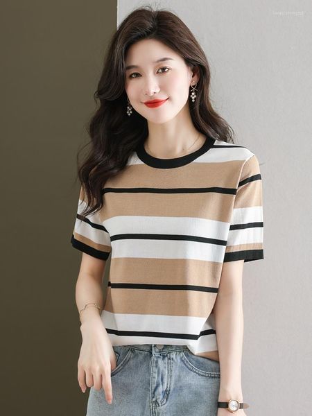 women's t shirts fashion striped casual round neck women's short-sleeved t-shirt 2023 summer ice silk linen knitted thin, White
women's t shirts fashion striped casual round neck women's short-sleeved t-shirt 2023 summer ice silk linen knitted thin, White