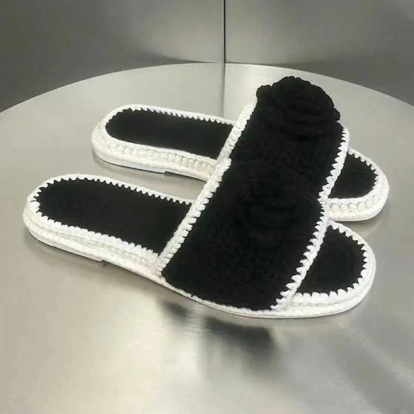 

Slippers 2023 Women New Spring Cotton Woven Embroidery Slippers Casual Females Fashion Brand Design Color Matching Flat Shoes For Ladies, Black
