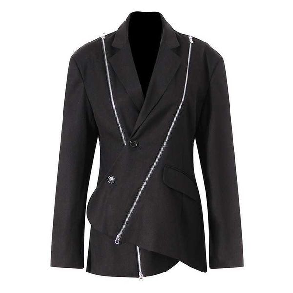 designer ladies suit jacket dark black wind new asymmetric metal zipper decoration long-sleeved spring and autumn suit
designer ladies suit jacket dark black wind new asymmetric metal zipper decoration long-sleeved spring and autumn suit