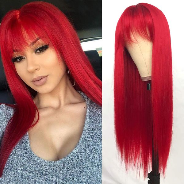 red color long silky straight wigs with bangs synthetic no lace wig for fashion women heat resistant natural looking hair wig for party cosp, Black
red color long silky straight wigs with bangs synthetic no lace wig for fashion women heat resistant natural looking hair wig for party cosp, Black
