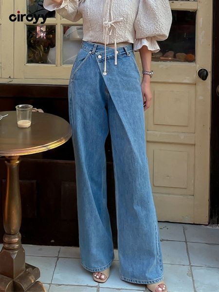 women s jean high waisted blue irregular washed loose denim wide leg straight streetwear spring vintage full length pants 230511
women s jean high waisted blue irregular washed loose denim wide leg straight streetwear spring vintage full length pants 230511