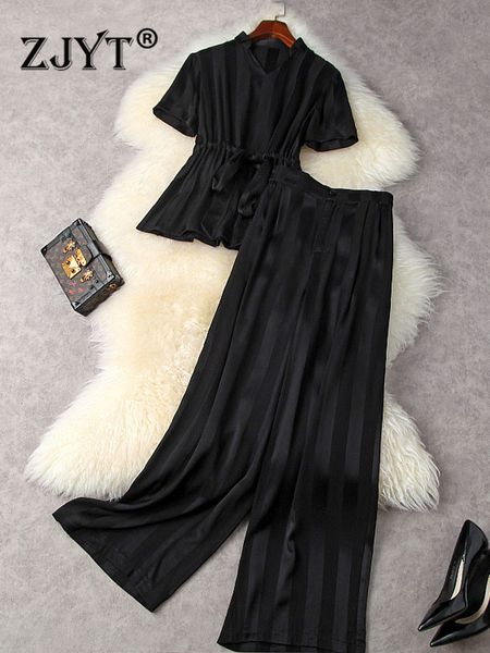 women's two piece pants zjyt elegant business chic work outfits women two pieces pants set summer designer striped blouse and trousers, White
women's two piece pants zjyt elegant business chic work outfits women two pieces pants set summer designer striped blouse and trousers, White