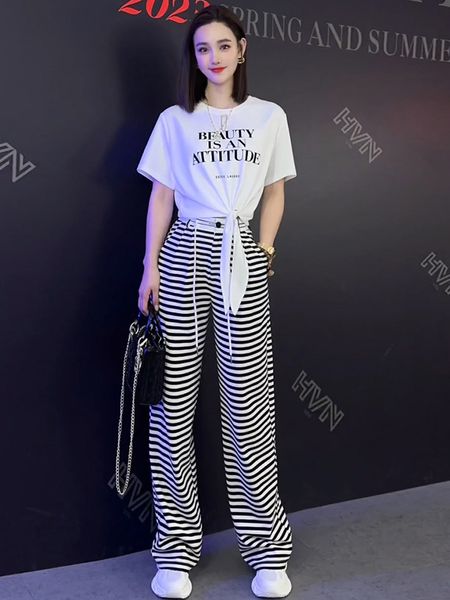 women's two piece pants irregular letter t shirt trousers two piece set for women summer korean striped wide-leg pants suit female matc, White
women's two piece pants irregular letter t shirt trousers two piece set for women summer korean striped wide-leg pants suit female matc, White