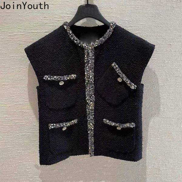 women's vests korean vest for women o-neck sleeveless tweed vintage waistcoat temperament fashion tanks tunic y2k chalecos para mujer, Black;white
women's vests korean vest for women o-neck sleeveless tweed vintage waistcoat temperament fashion tanks tunic y2k chalecos para mujer, Black;white