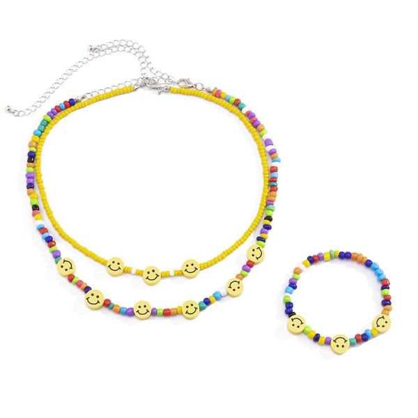 ornament simple color bead chain necklace womens fashion smiley bracelet jewelry set, Black
ornament simple color bead chain necklace womens fashion smiley bracelet jewelry set, Black