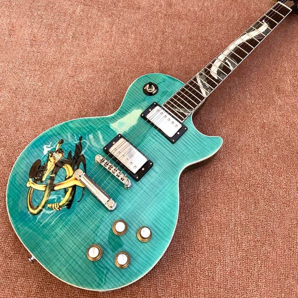 rosewood fingerboard, abalone cobra inlaid electric guitar green flame maple top
rosewood fingerboard, abalone cobra inlaid electric guitar green flame maple top