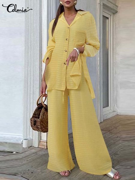 women's two piece pants sets women 2 pcs celmia fashion solid lapel collar long sleeves shirt and wide leg long pant suit casual loose, White
women's two piece pants sets women 2 pcs celmia fashion solid lapel collar long sleeves shirt and wide leg long pant suit casual loose, White