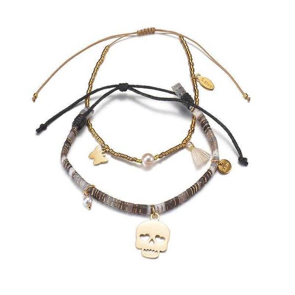 retro style pearl butterfly skull strands double layer twin bracelet gold personality beaded couple, Black
retro style pearl butterfly skull strands double layer twin bracelet gold personality beaded couple, Black