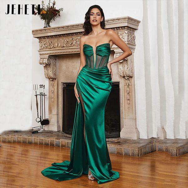 party dresses jeheth green strapless soft satin evening cocktail dress deep vneck illusion mermaid high side split backless prom gown 230510, White;black
party dresses jeheth green strapless soft satin evening cocktail dress deep vneck illusion mermaid high side split backless prom gown 230510, White;black