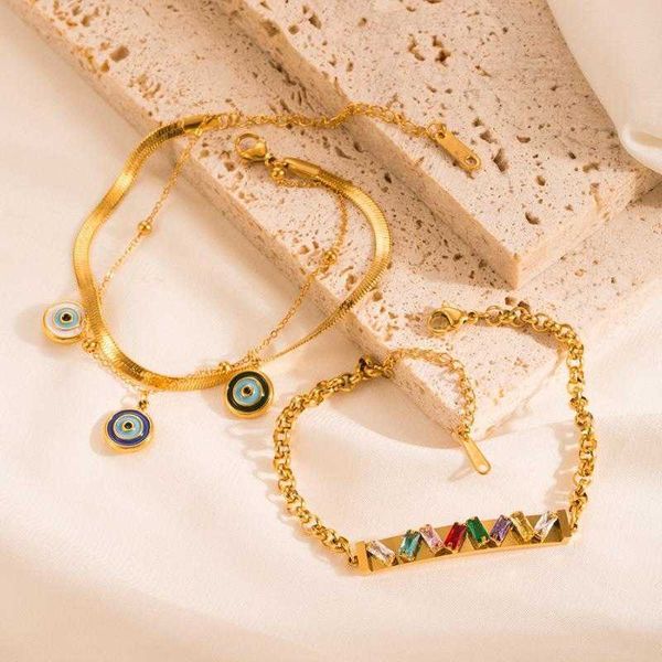 trendy internet celebrity titanium steel zircon bracelet female personality drop oil eye pendant versatile design, Golden;silver
trendy internet celebrity titanium steel zircon bracelet female personality drop oil eye pendant versatile design, Golden;silver