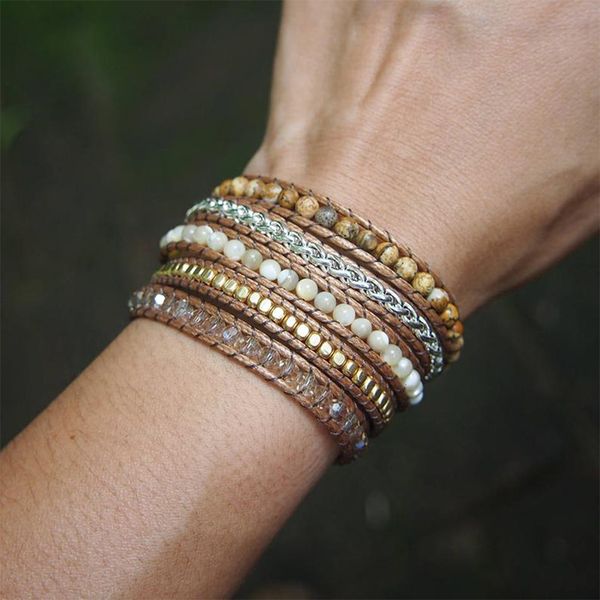 chain boho 5 wraps handmade natural picture jasper shell beads stainless steel wrap wrist statement unique vintage bracelet 230511, Black
chain boho 5 wraps handmade natural picture jasper shell beads stainless steel wrap wrist statement unique vintage bracelet 230511, Black