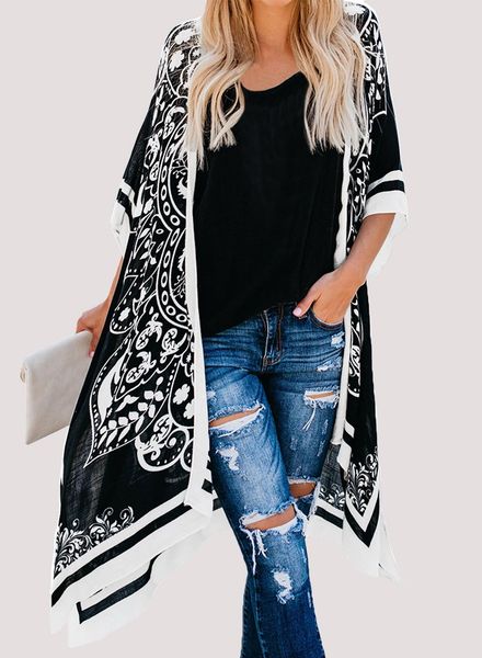 swimwear women's fashion boho print kimono cardigan v neck loose fitting outwear short sleeve knee length beach cover up, White;black
swimwear women's fashion boho print kimono cardigan v neck loose fitting outwear short sleeve knee length beach cover up, White;black