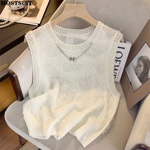 women's vests summer chain tassels knitted vest women crop sleeveless o-neck thin elegant vintage ladies knitwear jumpers tees 230511, Black;white
women's vests summer chain tassels knitted vest women crop sleeveless o-neck thin elegant vintage ladies knitwear jumpers tees 230511, Black;white