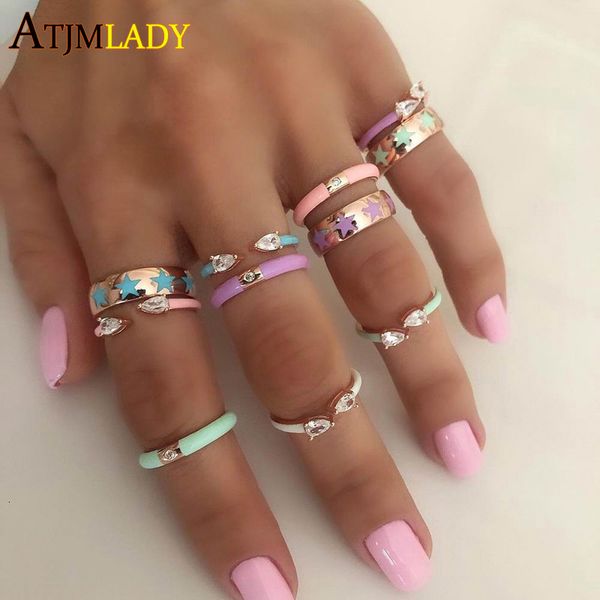 band rings colorful pastel enamel ring for women summer selling double tear drop cz design lovely open adjusted finger 230511, Silver
band rings colorful pastel enamel ring for women summer selling double tear drop cz design lovely open adjusted finger 230511, Silver