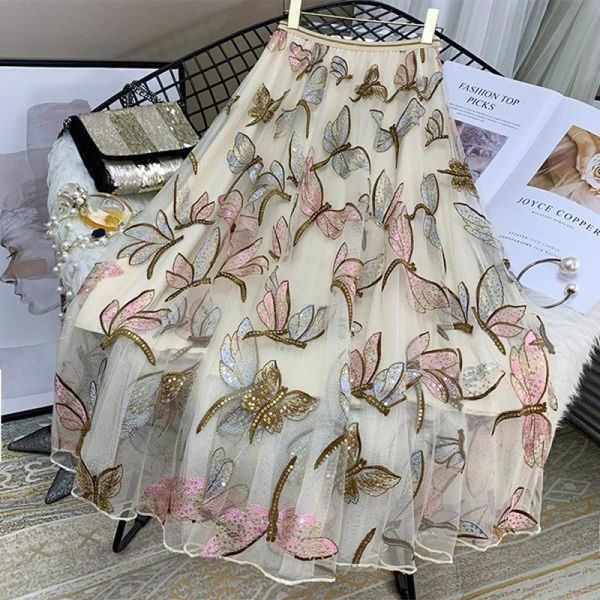 skirts 65/75/85cm sequin mesh embroidery dragonfly long skirt women's spring summer high waist pleated sweet midi tulle skirts female 2, Black
skirts 65/75/85cm sequin mesh embroidery dragonfly long skirt women's spring summer high waist pleated sweet midi tulle skirts female 2, Black