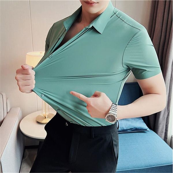 men's casual shirts 6colors solid high elasticity seamless short sleeve shirts men slim social casual business formal dress shirt 23051, White;black
men's casual shirts 6colors solid high elasticity seamless short sleeve shirts men slim social casual business formal dress shirt 23051, White;black