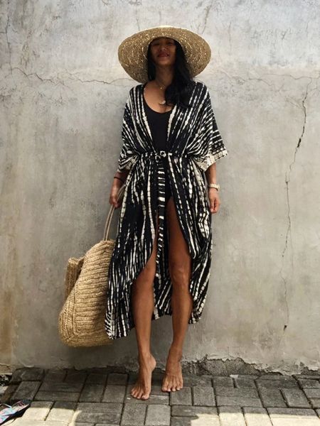 women's swimwear summer beach cover ups vintage printed belted kimono long cardigan casual loose beachwear outfits swimsuit covers robe, White;black
women's swimwear summer beach cover ups vintage printed belted kimono long cardigan casual loose beachwear outfits swimsuit covers robe, White;black