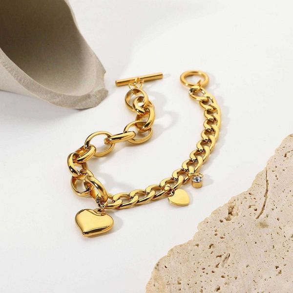 cuban link oval double matching love small round zirconium pendant ot buckle bracelet gold plated stainless steel, Black
cuban link oval double matching love small round zirconium pendant ot buckle bracelet gold plated stainless steel, Black