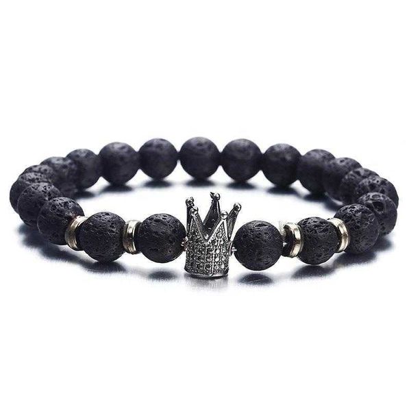 black lava volcanic rock crown strands bracelet beaded stone wholesale