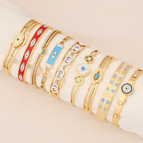 luxury brand 18k gold evil eye clover bangle ins style stainless steel bracelet for women gift, Black
luxury brand 18k gold evil eye clover bangle ins style stainless steel bracelet for women gift, Black