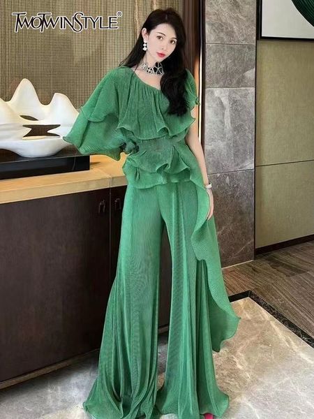 women's two piece pants twotwinstyle casual two piece set female skew collar off shoulder shirt high waist loose trousers for women set, White
women's two piece pants twotwinstyle casual two piece set female skew collar off shoulder shirt high waist loose trousers for women set, White