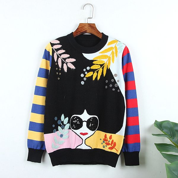 428 l 2023 summer sweaters women's pullover black beads sequins sweater crew neck long sleeve brand same style women's dl, White;black
428 l 2023 summer sweaters women's pullover black beads sequins sweater crew neck long sleeve brand same style women's dl, White;black