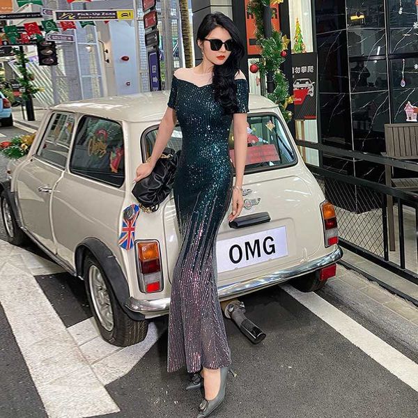 gradient sequin evening dress bridal toast dress mesh perspective off shoulder slim fit fishtail long dress girl, White;black
gradient sequin evening dress bridal toast dress mesh perspective off shoulder slim fit fishtail long dress girl, White;black