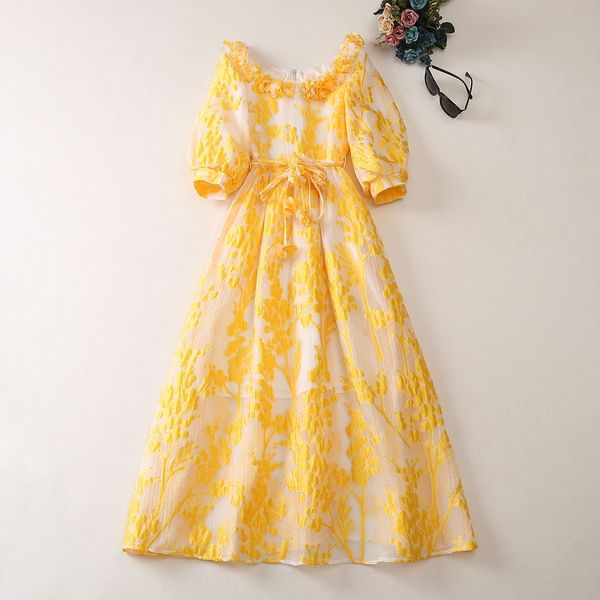 fanncy dress scoop neck yellow floral printed gathered waist long dress, Black;gray
fanncy dress scoop neck yellow floral printed gathered waist long dress, Black;gray