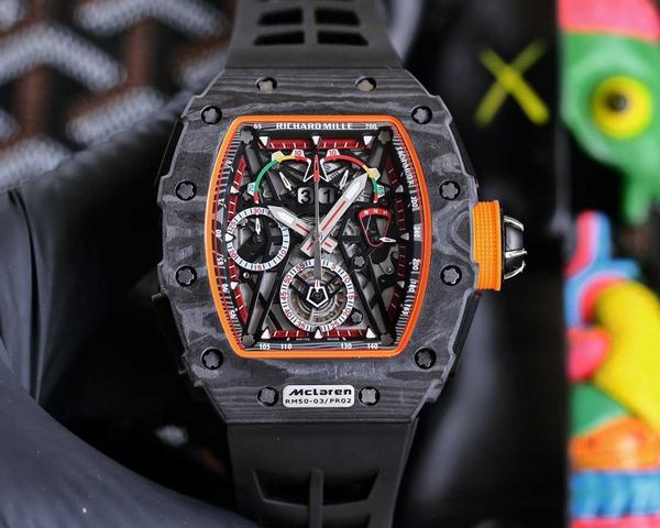 super mechanical chronograph wrist watches rm50-03 business leisure carbon fiber case men's designer amazing style, Slivery;brown
super mechanical chronograph wrist watches rm50-03 business leisure carbon fiber case men's designer amazing style, Slivery;brown