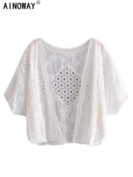 swimwear vintage chic women white lace embroidery blouses loose crop cardigan short sleeve boho shirts blusas coverups, White;black
swimwear vintage chic women white lace embroidery blouses loose crop cardigan short sleeve boho shirts blusas coverups, White;black