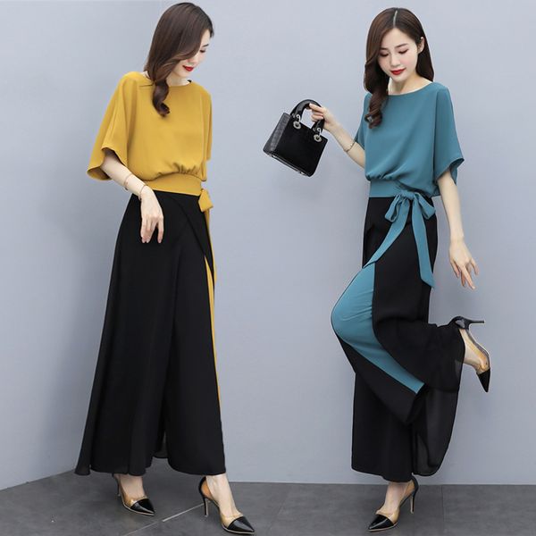 women's two piece pants chiffon women's suit summer female pantsuits solid batwing sleeve o-neck patchwork wide leg pants 2 piece, White
women's two piece pants chiffon women's suit summer female pantsuits solid batwing sleeve o-neck patchwork wide leg pants 2 piece, White