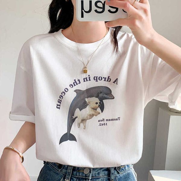 2022 summer new white short women's round neck loose fashion print half sleeve t-shirt
2022 summer new white short women's round neck loose fashion print half sleeve t-shirt
