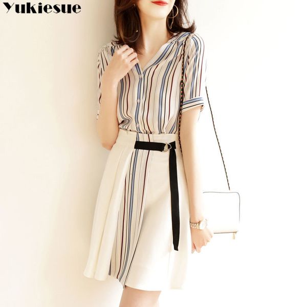 two piece dress gentle age-reducing summer striped chiffon dress women's design sense high waist slim fit loose shirt two-piece suit sk, White
two piece dress gentle age-reducing summer striped chiffon dress women's design sense high waist slim fit loose shirt two-piece suit sk, White