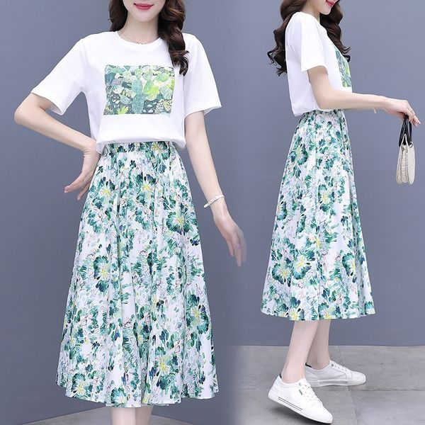 two piece dress 2 pieces women's summer dress suit pastoral style short-sleeved printed t-shirt high-waist a-line skirt two-piece suit, White
two piece dress 2 pieces women's summer dress suit pastoral style short-sleeved printed t-shirt high-waist a-line skirt two-piece suit, White