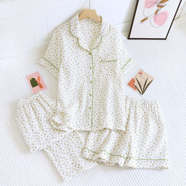 womens sleepwear summer womens cotton crepe threepiece short sleeve shorts trousers large size simple flower pajamas home service suit 23051, Black;red
womens sleepwear summer womens cotton crepe threepiece short sleeve shorts trousers large size simple flower pajamas home service suit 23051, Black;red