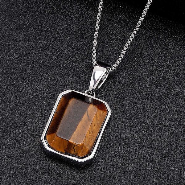 tiktok live broadcast square natural tiger stone pendant necklace solid bling large charm 14k gold plated personality boyfriend gift for men, Silver
tiktok live broadcast square natural tiger stone pendant necklace solid bling large charm 14k gold plated personality boyfriend gift for men, Silver