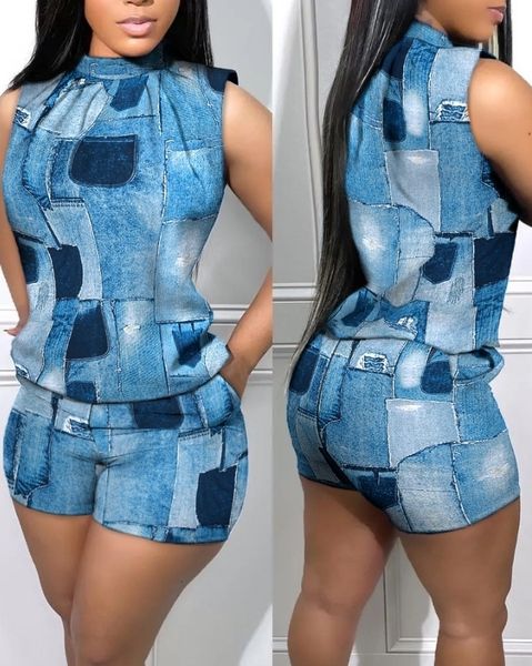 women's two piece pants two piece women's clothing summer fashion denim appearance printed casual plain collar sleeveless vest and, White
women's two piece pants two piece women's clothing summer fashion denim appearance printed casual plain collar sleeveless vest and, White