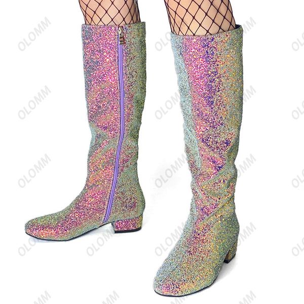 olomm new stylish women knee high glitter boots square low heels round toe purple silver club wear shoes women plus us size 5-15, Black
olomm new stylish women knee high glitter boots square low heels round toe purple silver club wear shoes women plus us size 5-15, Black