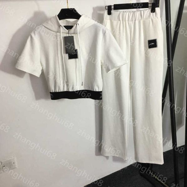 23ss womens designer clothing women pants sets casual suit webbing closed waist short sleeved hoodie short style high waist wide leg trouser, White
23ss womens designer clothing women pants sets casual suit webbing closed waist short sleeved hoodie short style high waist wide leg trouser, White