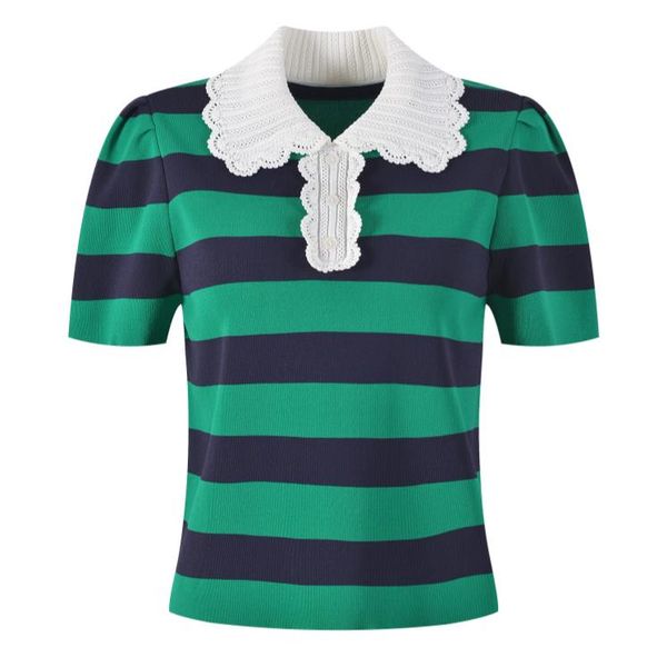 419 xl 2023 runway summer brand same style sweater short sleeve pullover lapel neck pink green striped fashion clothes womens yl, White;black
419 xl 2023 runway summer brand same style sweater short sleeve pullover lapel neck pink green striped fashion clothes womens yl, White;black