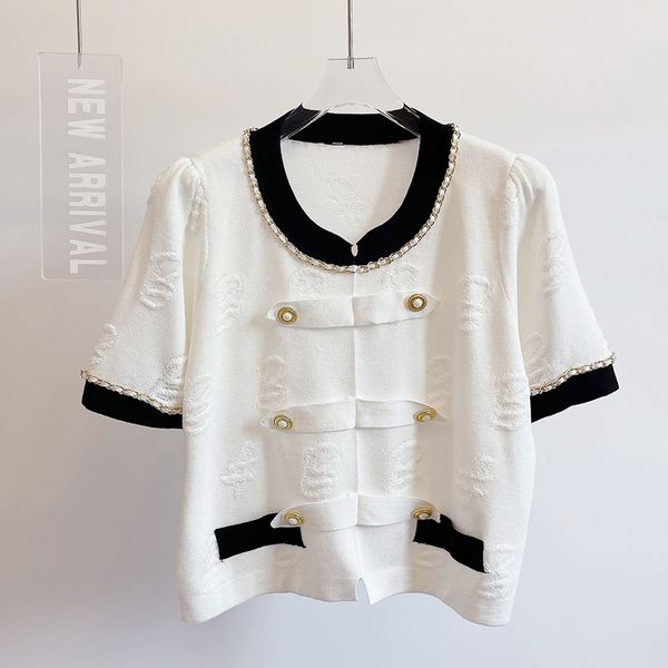 509 xl 2023 runway summer brand same style sweater short sleeve cardigan crew neck pink striped fashion clothes womens yl, White;black
509 xl 2023 runway summer brand same style sweater short sleeve cardigan crew neck pink striped fashion clothes womens yl, White;black