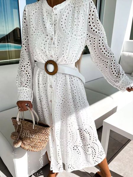 casual dresses elegant hollow out lace solid dress office lady slit button shirt dress summer spring long sleeve tennis beach dresses robe 2, Black;gray
casual dresses elegant hollow out lace solid dress office lady slit button shirt dress summer spring long sleeve tennis beach dresses robe 2, Black;gray