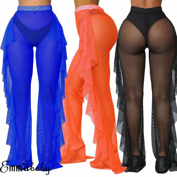 swimwear summer ruffle women beach cover ups mesh sheer wide leg pants transparent holiday female bikini trouser pantalon swimsuit, White;black
swimwear summer ruffle women beach cover ups mesh sheer wide leg pants transparent holiday female bikini trouser pantalon swimsuit, White;black