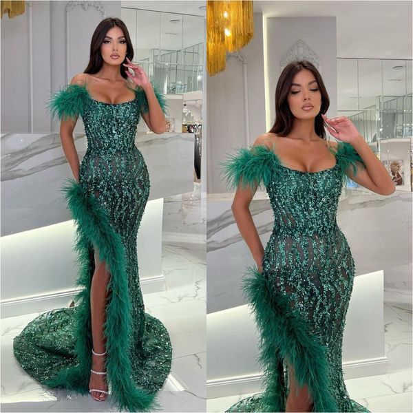 off shoulder green prom dresses feathers thigh slit party evening dress formal long special occasion dress, Black
off shoulder green prom dresses feathers thigh slit party evening dress formal long special occasion dress, Black