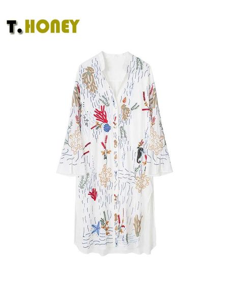 shirts tellhoney women fashion vneck single breasted long embroided blouse female casual side slit loose shirt, White
shirts tellhoney women fashion vneck single breasted long embroided blouse female casual side slit loose shirt, White