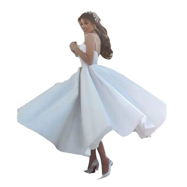 2023 simple a line wedding dress vintage spaghetti straps lace appliques beads plus size satin ankle length bridal gowns robe de mariee desi, White
2023 simple a line wedding dress vintage spaghetti straps lace appliques beads plus size satin ankle length bridal gowns robe de mariee desi, White