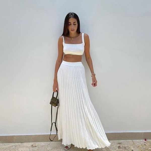 two piece dress elegant casual solid color sleeveless short pleated skirt set camis skirts vacation beach summer women outfits 230512, White
two piece dress elegant casual solid color sleeveless short pleated skirt set camis skirts vacation beach summer women outfits 230512, White